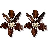 Unique Bohemian Oversized Acrylic Resin Flower Dangle Drop Earrings Summer Retro Large Sparkly Hawaii Crystal Flower Lei Stud Earrings for Women Statement Wedding Jewelry Gifts
