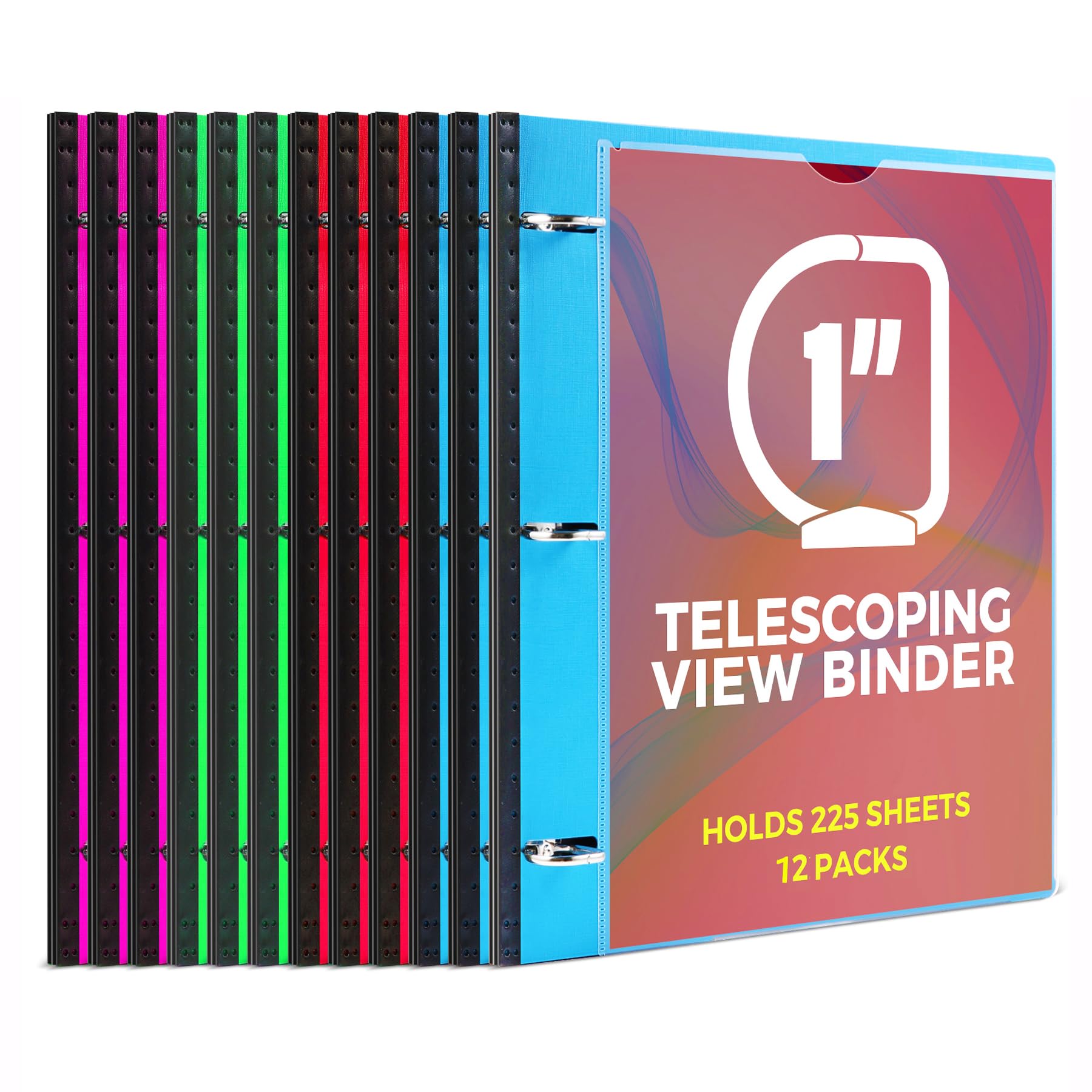 Photo 1 of MAKHISTORY 1 Inch Telescoping 3 Ring Binder-12PCS, Flexible Binder with Customized Front Cover, Holds 225 Sheets, School Office Supplies, 4 Colors