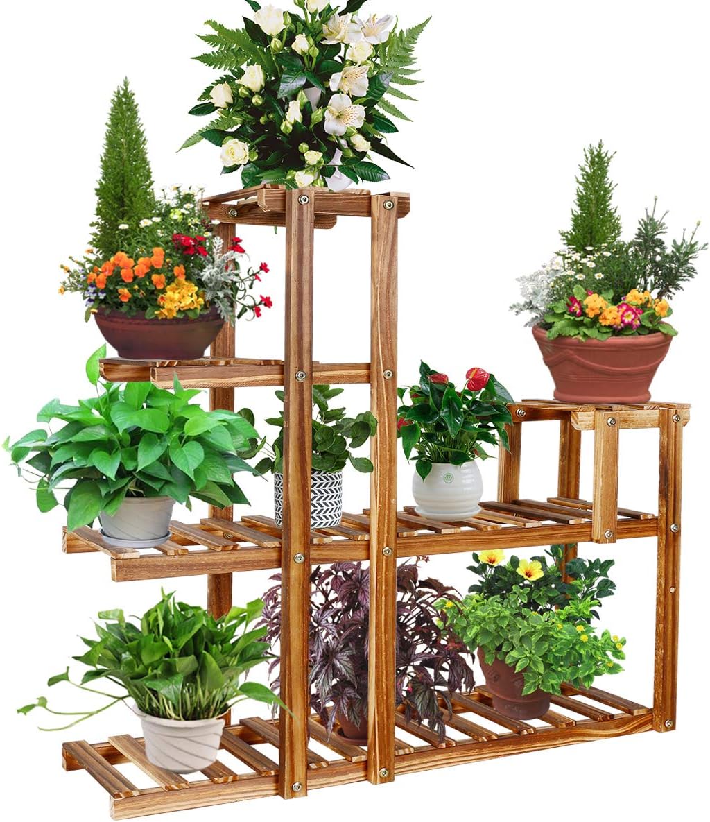 Wood Plant Stand Rack Indoor, Baodan Multi-Tier Stylish Bamboo Flowers Shelf, Plants Storage Tiered Ladder, Corner Plant Stand Steady for Indoor Home Living Room Yard
