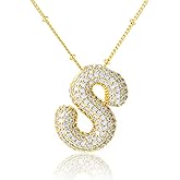 KELMALL 14K Gold/Silver Plated Chunky Bubble Initial Necklace for Women – Dainty Personalized Letter Pendant with Cubic Zirconia – Bold Statement Jewelry Gift for Her Birthday Anniversary