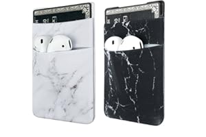 uCOLOR Two Pack Phone Card Holder Stretchy Lycra Wallet Pocket Credit Card ID Case Pouch Sleeve 3M Adhesive Sticker on iPhone Samsung Galaxy Android Smartphones (Black White Marble)