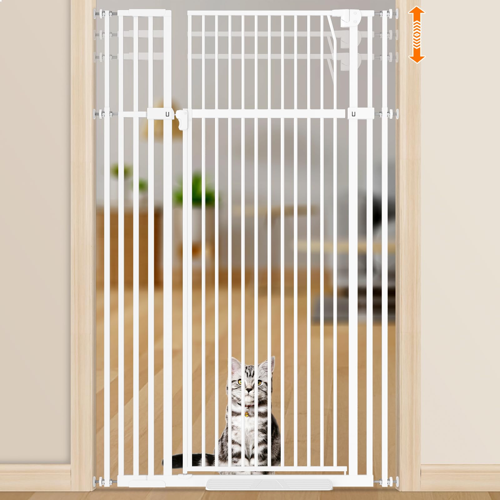 Photo 1 of ** NEW ** Senneny Extra Tall Cat Gate Height Adjustable from 59”-83”, No Drilling Auto-Close Pet Gate for Stairs and Doorways. Includes Wall Cups, Pressure or Hardware Mount, White, 95-105cm/ 37.4-41.3" Wide