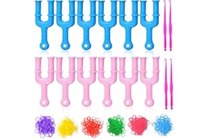 HINGTAI 12PCS Acrylic Model Y Slingshot Loom Rubber Bands for Bracelets,Rubber Band Clips 4Pcs Connectors Slingshot Knitting Weaving Tools for Necklace Jewelry Making Colorful Clasp