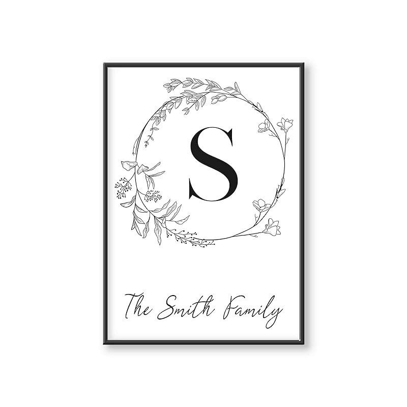 Custom Family Name and Initial Wall Art Print, Personalised Print