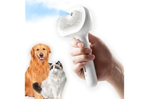 CATPICK Pet Steam Brush for Shedding, Short & Long Hair Cat Grooming, Dog Steamy Self Cleaning Spray Brush with Release Button, Anti-Static Mist Hair Comb With Steel Bristles Pet Supplies