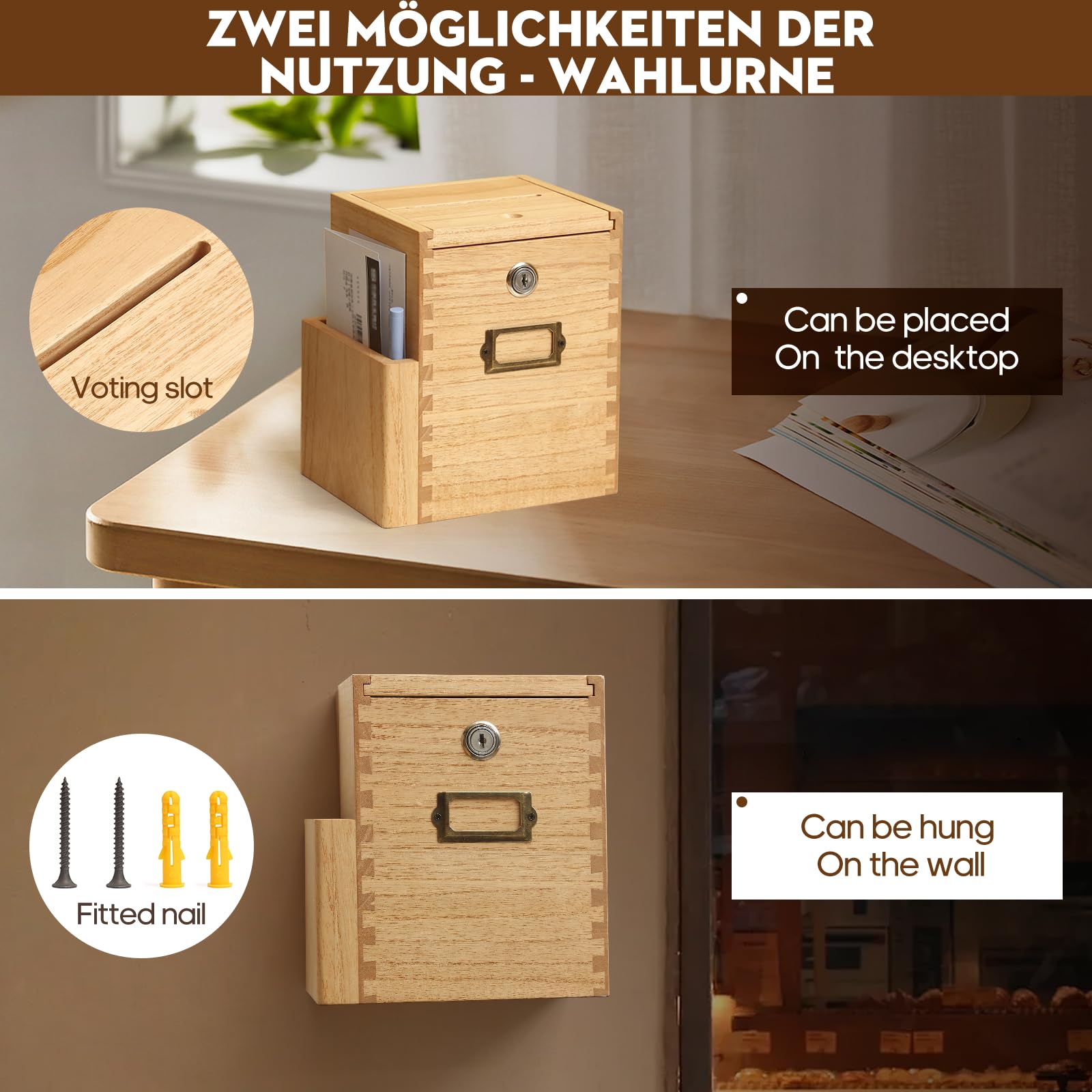 KIRIGEN Vorschlagsbox, Spendenbox mit Schloss, Wahlurne, Natur 5