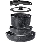 GiPP 5PCS Ceramic Pots and Pans Set Nonstick Detachable Handle Cookware Set | Non Toxic Induction Kitchen Pot and Pan with Removable Handle, Healthy RV Cookware, Dishwasher ＆Oven Safe