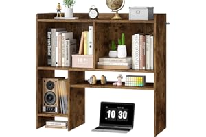 CSZZD Desktop Bookshelf, Countertop Storage Hutch with 5 Shelves for Computer Desk, 3-Tier Desktop Display Rack, Wooden Desk Storage, Tall Desktop Bookcase Organizer for Home Office Dorm, Brown ﻿