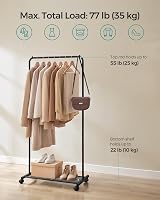 SONGMICS Clothes Rack on Wheels 74 cm Long With Storage Shelf Black HSR130B01 view 3