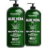 New York Biology Aloe Vera Gel for Face, Skin and Hair - Infused with Tea Tree Oil - From Fresh Aloe Vera Plant - Moisturizing Aloe Vera for Sunburn Relief and Dry Skin - 16.9 Fl Oz - Pack of 2