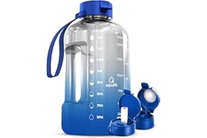 AQUAFIT Half Gallon Water Bottle with Straw & Chug Lid - 64 oz Water Bottle with Time Marker and Handle - BPA-Free Water Jug, Large Water Bottles 64 oz, Hydration Packs (SkyBlue)