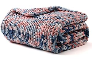 YnM Weighted Blanket, Handmade Chunky Knitted Design, Soft and Cozy, Temperature Regulating and Breathable, Machine Washable Throw for Sleep or Home Decor (Pink Sky Tie-Dyed, 40x50 Inch, 7lbs)