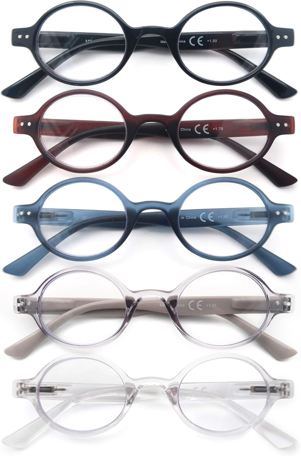 HEEYYOK 5 Pack Reading Glasses Mens/Womens,Readers Oval Frame Style Professor,Comfort Spring Hinges,Eyeglasses Lightweight Include Pouch - Image 3