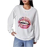 SweatyRocks Women's Lip Graphic Print Sweatshirts Y2K Streetwear Long Sleeve Pullover Tops