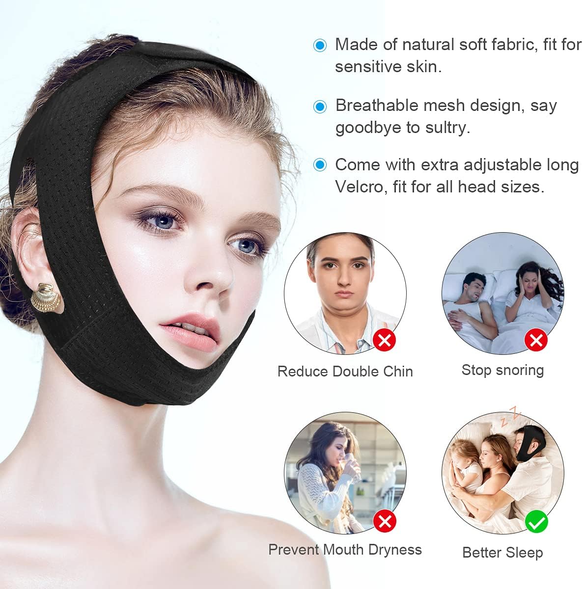 Anti Snore Chin Strap, [2021 Newest] Chin Straps for Snoring, Adjustable Snoring Solution Stop Snoring Chin Strap for CPAP Users, Breathable Sleep Aid Snoring Strap for Men and Women, Black: Health & Personal Care