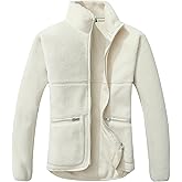 GIMECEN Women's Fuzzy Fleece Jacket Long Sleeve Zip Up Sherpa Coat Soft Polar Outerwear with Zipper Pockets