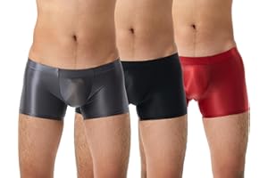 Panegy Men’s Silky Glossy Stretchy Boxers Low Rise Sexy Translucent Underwear S-XL