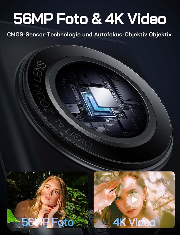Digitalkamera, 4K Kinderkamera für Fotografie, 56MP kompakte Vlogging-Kamera, 16X Digitalzoom Fotoapparat Klein Einfache Bedienung, Autofokus Digitalkameras, Geschenk für Kinder Anfänger