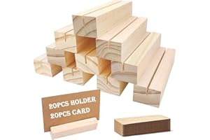 20 Pieces Pine Wood Place Card Holders, Wood Sign Holders Table Number Stand, Acrylic Sign Holders, Perfect for Table Number 