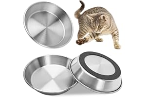 Cat Bowl Stainless Steel, 3 Pack Non-Slip Metal Cat Food Water Bowls, Pet Feeding Whisker Fatigue Shallow Dishes with Rubber 