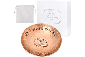 CEELGON 7th Wedding Anniversary Copper Gifts 4" Engraved Jewelry Tray Copper Decorative Dish for Couples Wedding Gift for Him or Her