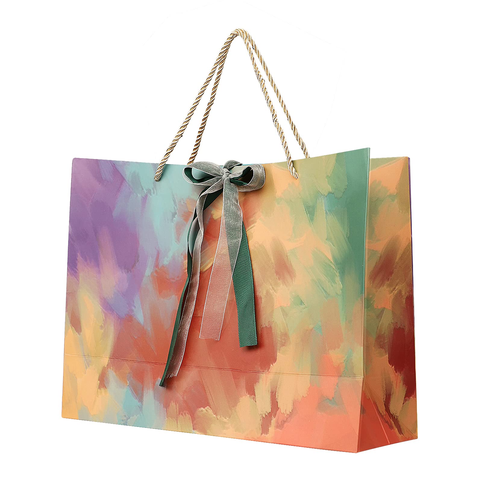 10 x Oil Painting Paper Bags Cardboard Gift Boxes with Ribbon Bow & Soft Handle,35x26x13cm Presents Gift Tote Recyclable Large Carrier Bags for Christmas Party,Anniversary and Special Occasion Gifts