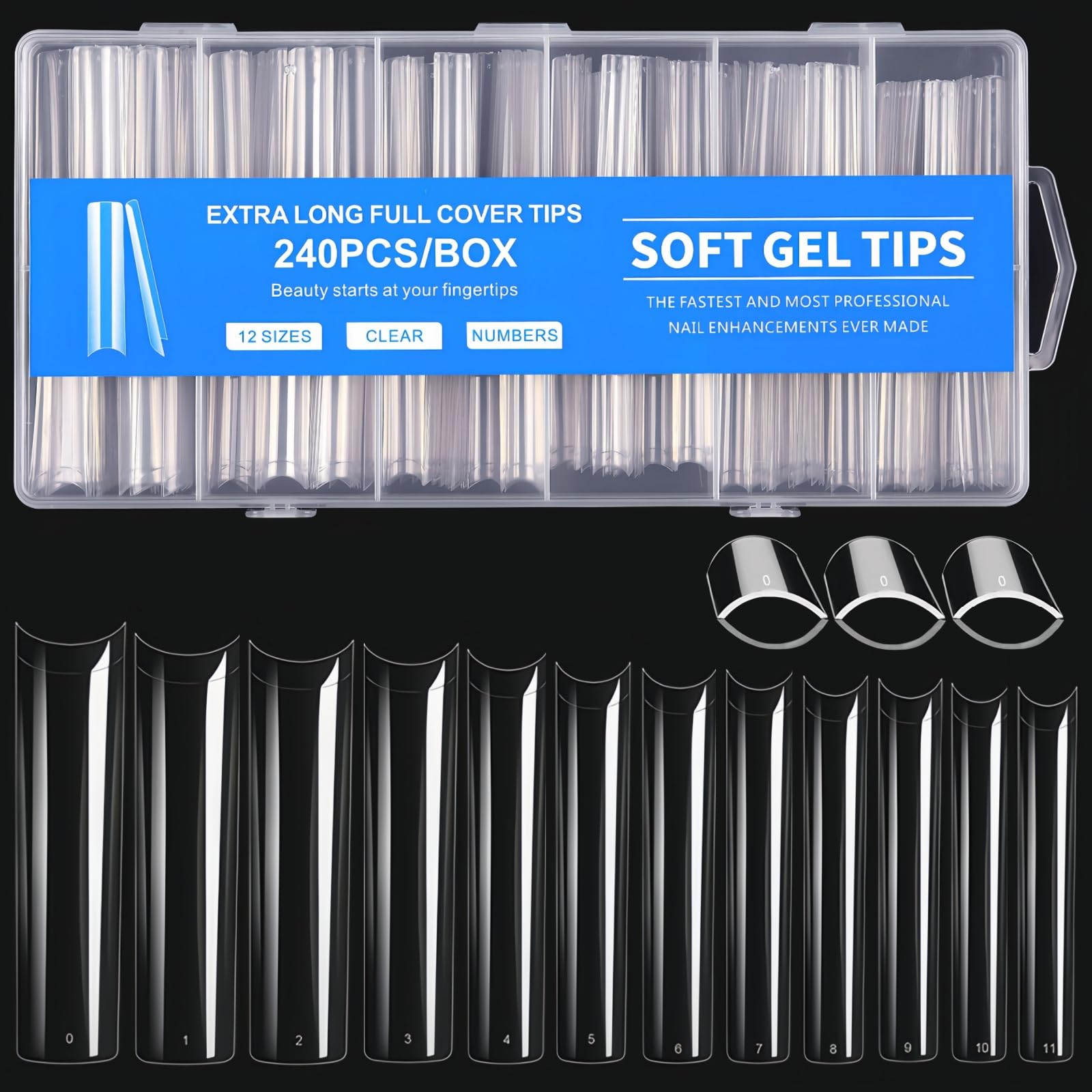 Yiqicomle 240Pcs Clear Extra Long Nail Tips, 3XL Straight Square No C Curve Acrylic False Artificial False Nail Tips for Nail Extension Salons Nail Art DIY