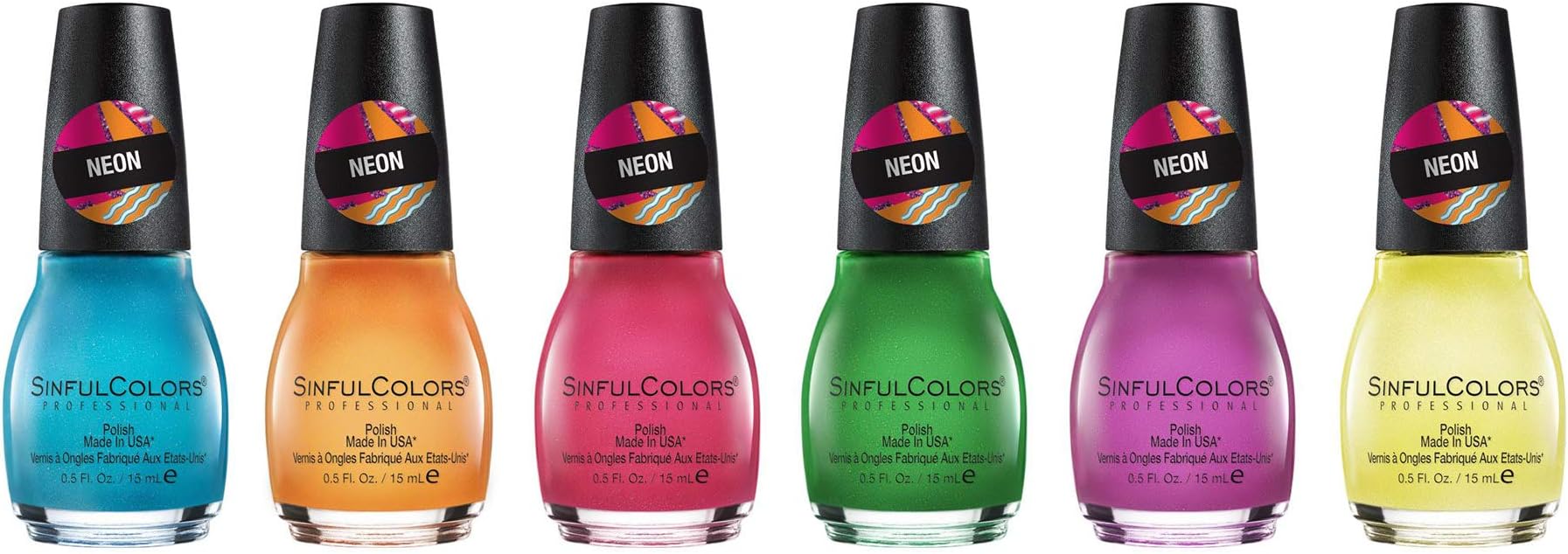 SinfulColors Neon Nail Polish Collection, Pack of 6