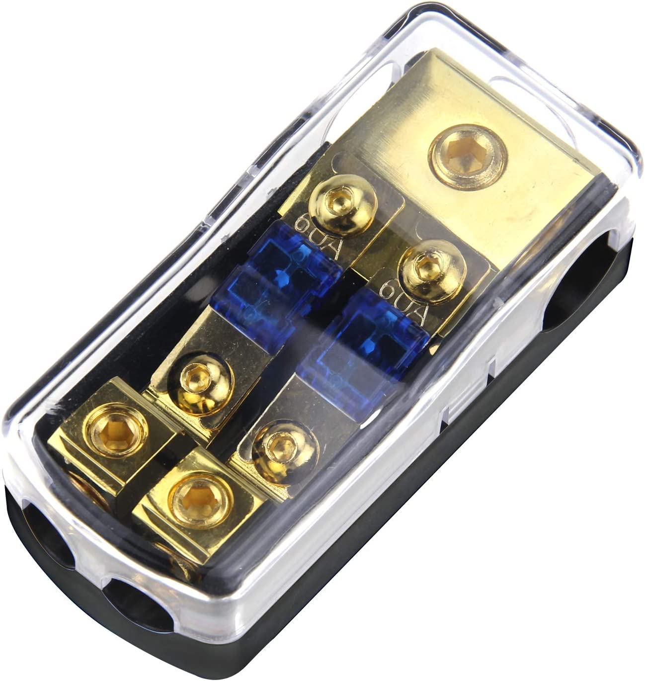 RKURCK 2 Way 3x0/4 Gauge In To 2x4/8 Gauge out 60A Fuse Distribution Block Mini ANL Fuse Holder For Automotive Car Boat Marine