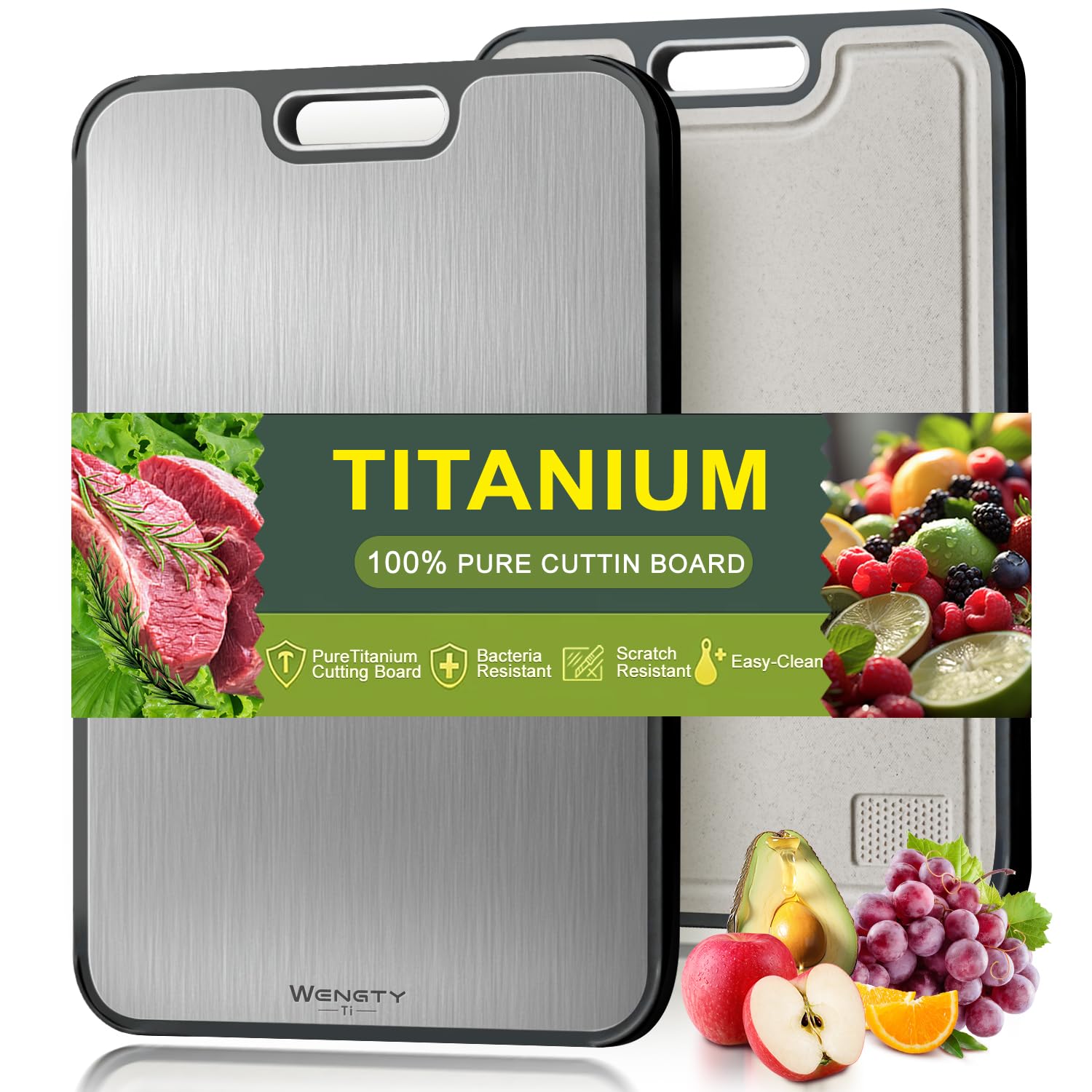 Photo 1 of Titanium Cutting Board for Kitchen, Cutting Board Double Sided Food Grade, Pure Titanium/PP,Chopping Board for Meat Vegetable Fruit,Easy to Clean,Kitchen Gifts(16''x11'')
