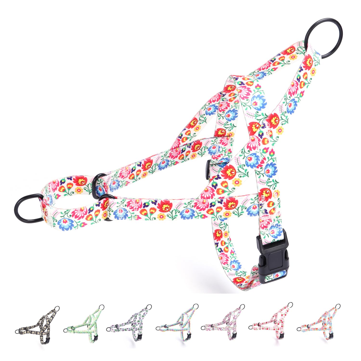 haoyueer No Pull Dog Harness for Small, Medium, and Large Pets - Floral Pattern Nylon Safety Training Harness (White, S)