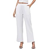 YEXPINE Women's Straight Leg Striped Pants High Waist Business Work Casual Pinstripe Long Palazzo Trousers with Pockets