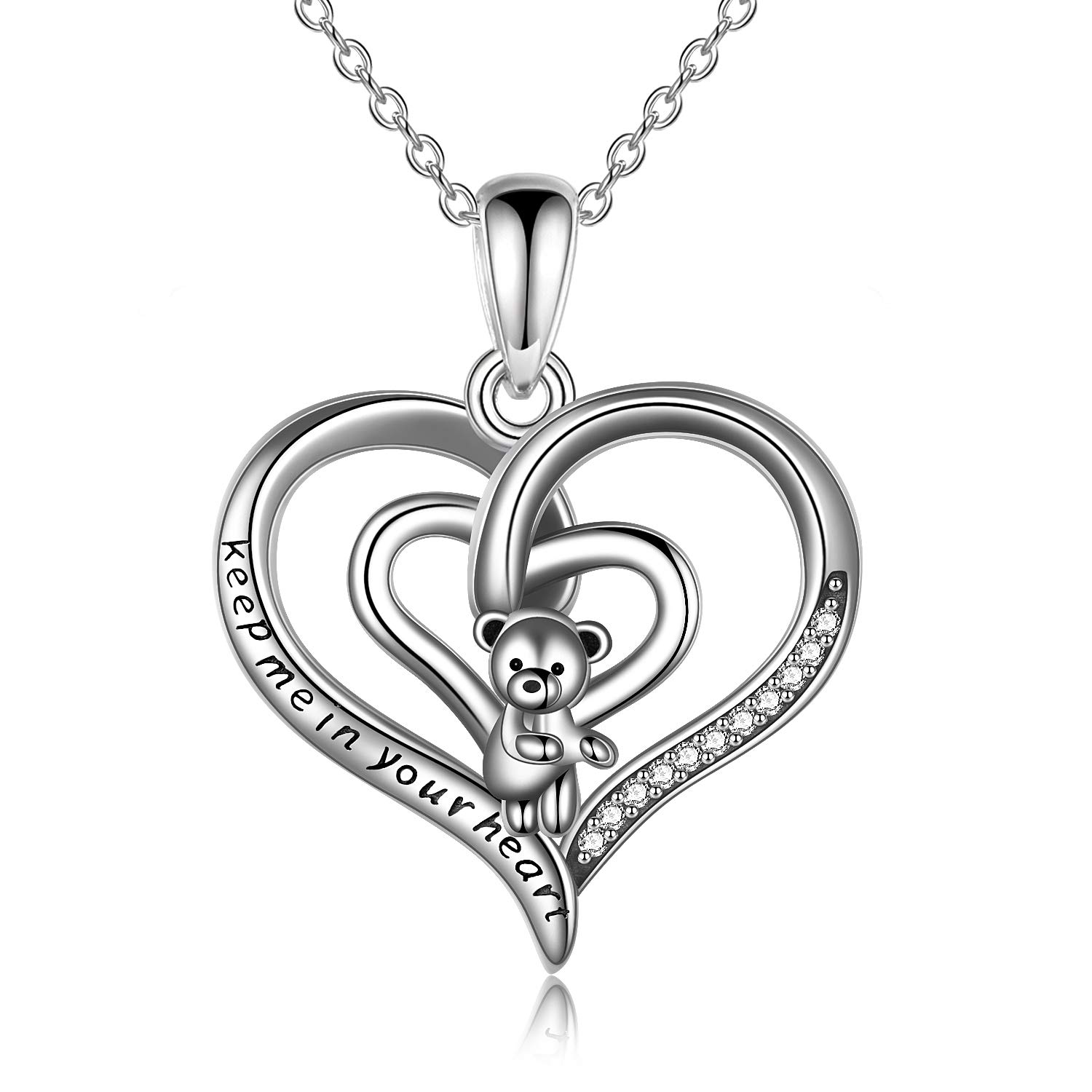 YFN Bear Necklaces Heart Bear Necklace Cute Silver Jewelry Gift Women Girls Daugther