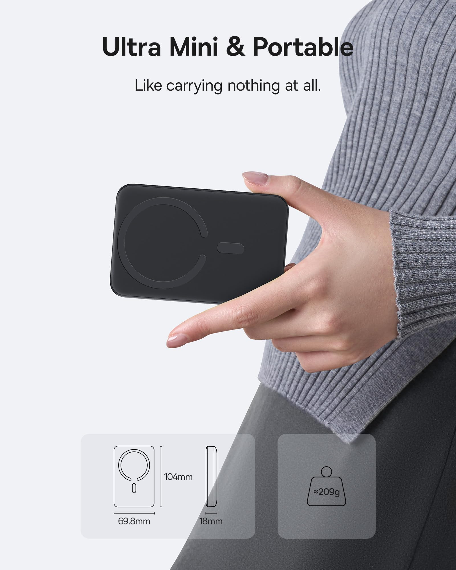 Baseus Enerfill MagSafe Powerbank 10000 mAh 22.5 W Magnetic Power Bank USB C, Wireless External Mobile Phone Batteries, Wireless Mini Power Bank, Compatible with iPhone 16/15/14/13/12/Pro