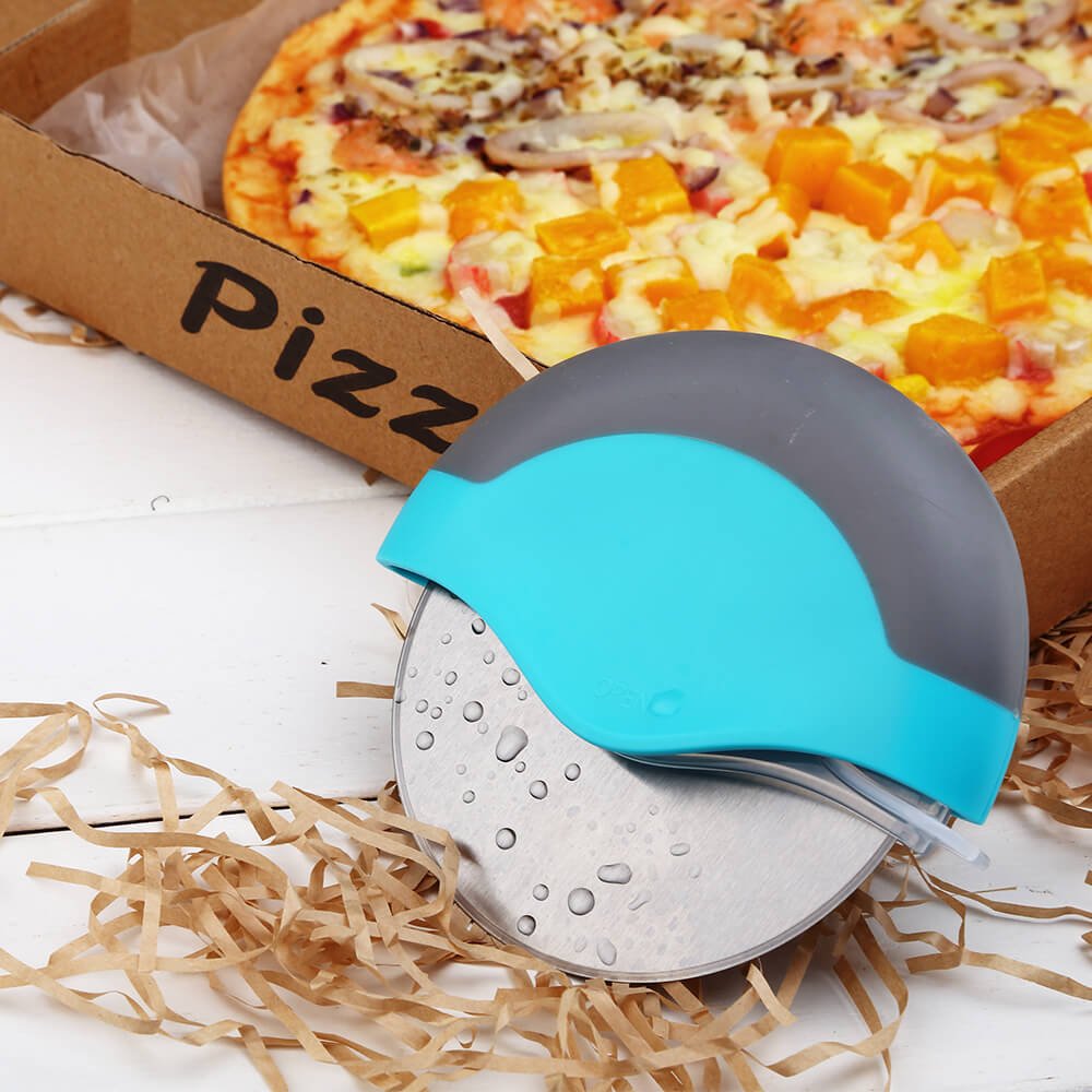 Professional Pizza Cutter Wheel Stainless Steel with Integrated Blade Guard, Super Sharp and Easy To Clean Slicer. Best Gift For Girl, Mom, Friend (blue)