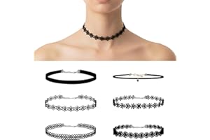 NTSDD 6 Pcs Black Choker Necklaces Black Velvet Choker Set Classic Gothic Tattoo Lace Chokers,Adjustable Lace Choker Necklace