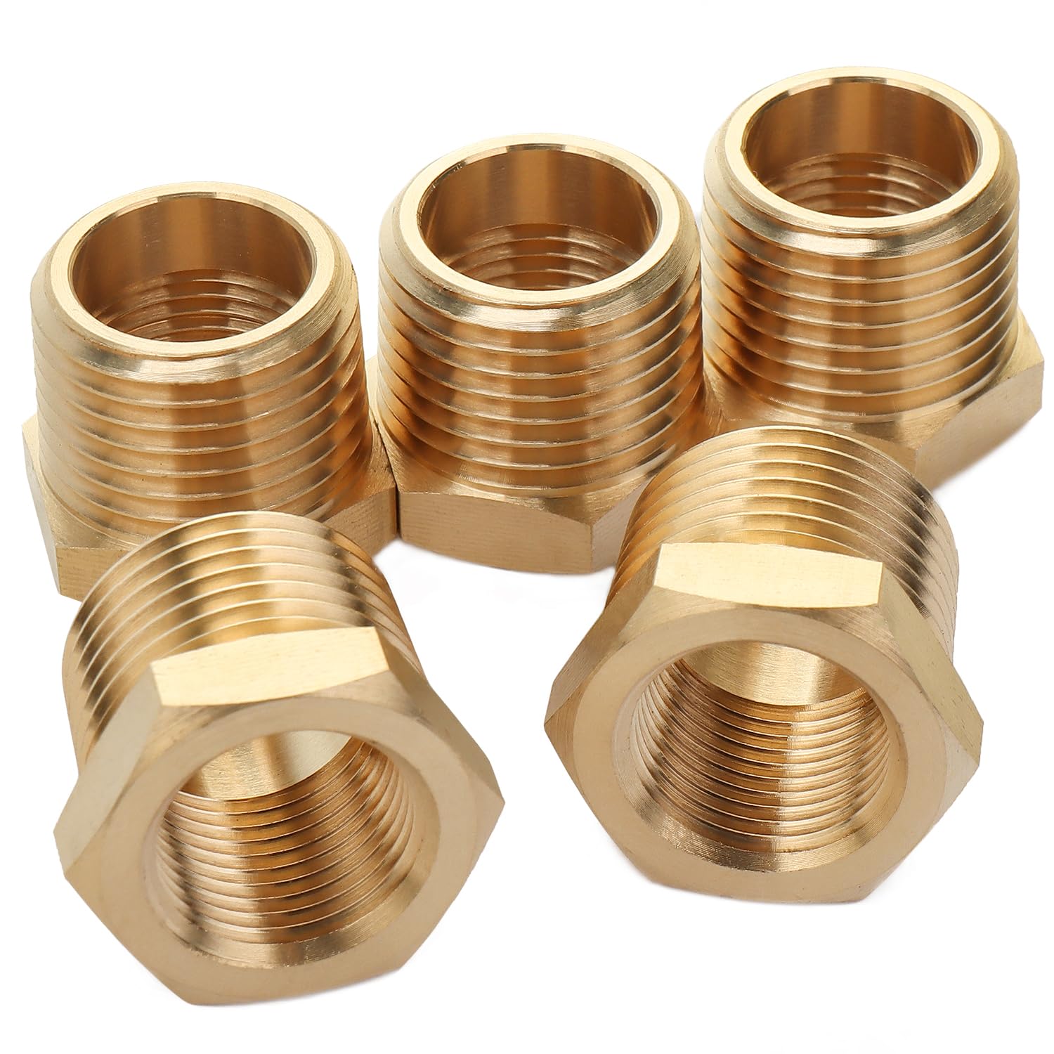 LTWFITTING Brass Pipe 1/2-Inch Male BSPT x 3/8-Inch Female BSPP Hex Bushing Reducer Fittings Fit for Steampunk Sconce, Water Temp Sensor (Pack of 5)