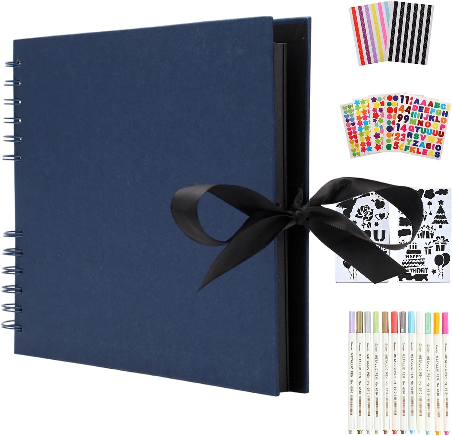 AIOR Photo Album Scrapbook 80 Pages, DIY Vintage Handmade Memories Book Travel Guestbook Gift for Wedding Engagement Anniversary Birthday (Blue)