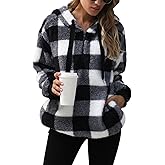 Nirovien Womens Sherpa Pullover Oversized Fuzzy Hoodie Double Fleece Sweatshirts Fluffy Plaid Outerwear Warm Coats