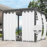 Easy-Going Outdoor Curtains Waterproof Windproof Weatherproof Curtain for Patio, Cabana, Porch, Pergola and Gazebo, Grommet Top and Tab Bottom Drape, 1panel, 54x84 inch, White