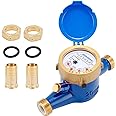 MEASUREMAN 3/4" Npt Couplings Water Meter, 20MM Measuring in Cubic Meter, Cold Water Meter for Garden or Home
