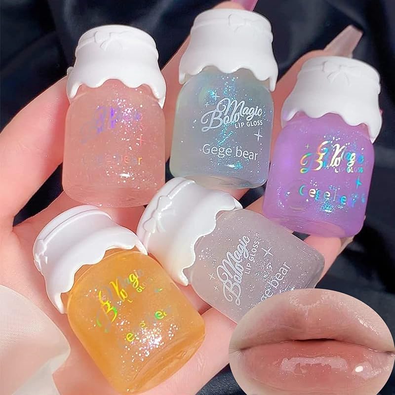 Mrettick 5 Colors Shimmer Lip Gloss Oil Set Hydrating Tinted Transparent Balm