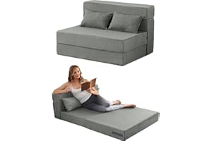 FILUXE Convertible Folding Sofa Bed - Sleeper Chair with Pillow, Modern Linen Fabric Floor & Futon Couch, Foldable Mattress for Living Room/Dorm/Guest/Home Office/Apartment, Standard Size, Light Gray