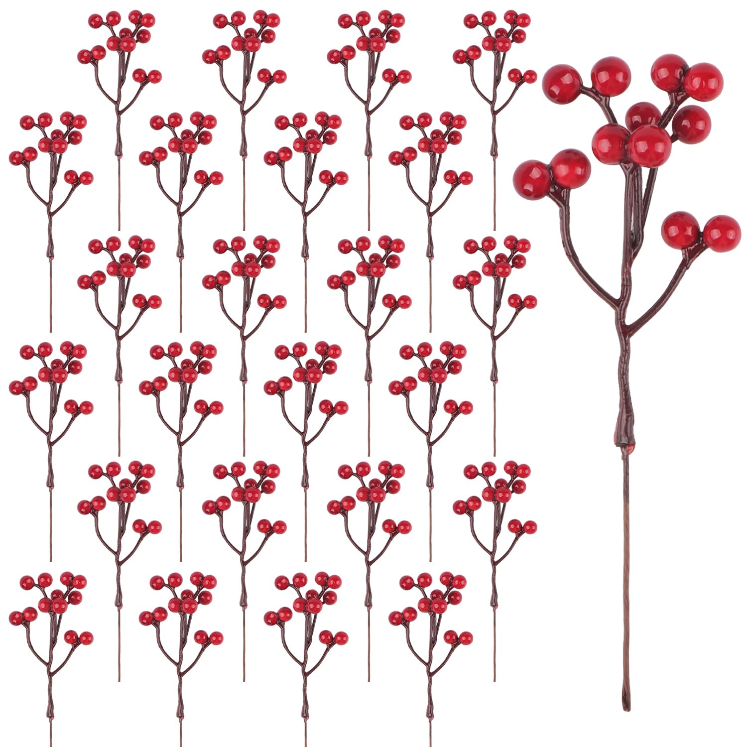 YiYa 36 Pcs Christmas Holly Berries Artificial Red Berry Stems for Wreath Decorations Christmas DIY Crafts Decoration Christmas Tree Party Decoration