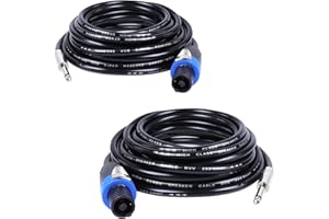 SUNNAREPOON 2 Pack 10 Feet Speakon to 1/4 Inch Speaker Cable - SpeakON NL4FX Plug to 1/4" TS Male Conversion Wire Cables with Twist Lock for Amplifier, PA, DJ, Stage, Studio, Home Audio