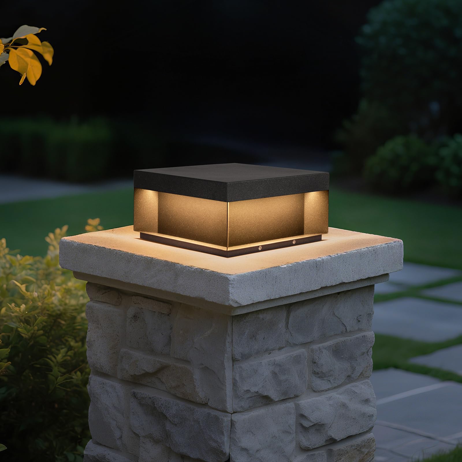 Photo 1 of PAKEDANDUN Outdoor Post Light, 11.81" Square Pillar Post Lights Wired Modern Fence Deck Posts Lamp Waterproof Outside 3000K Warm LED Lantern for Flat Surface Patio Garden Decoration