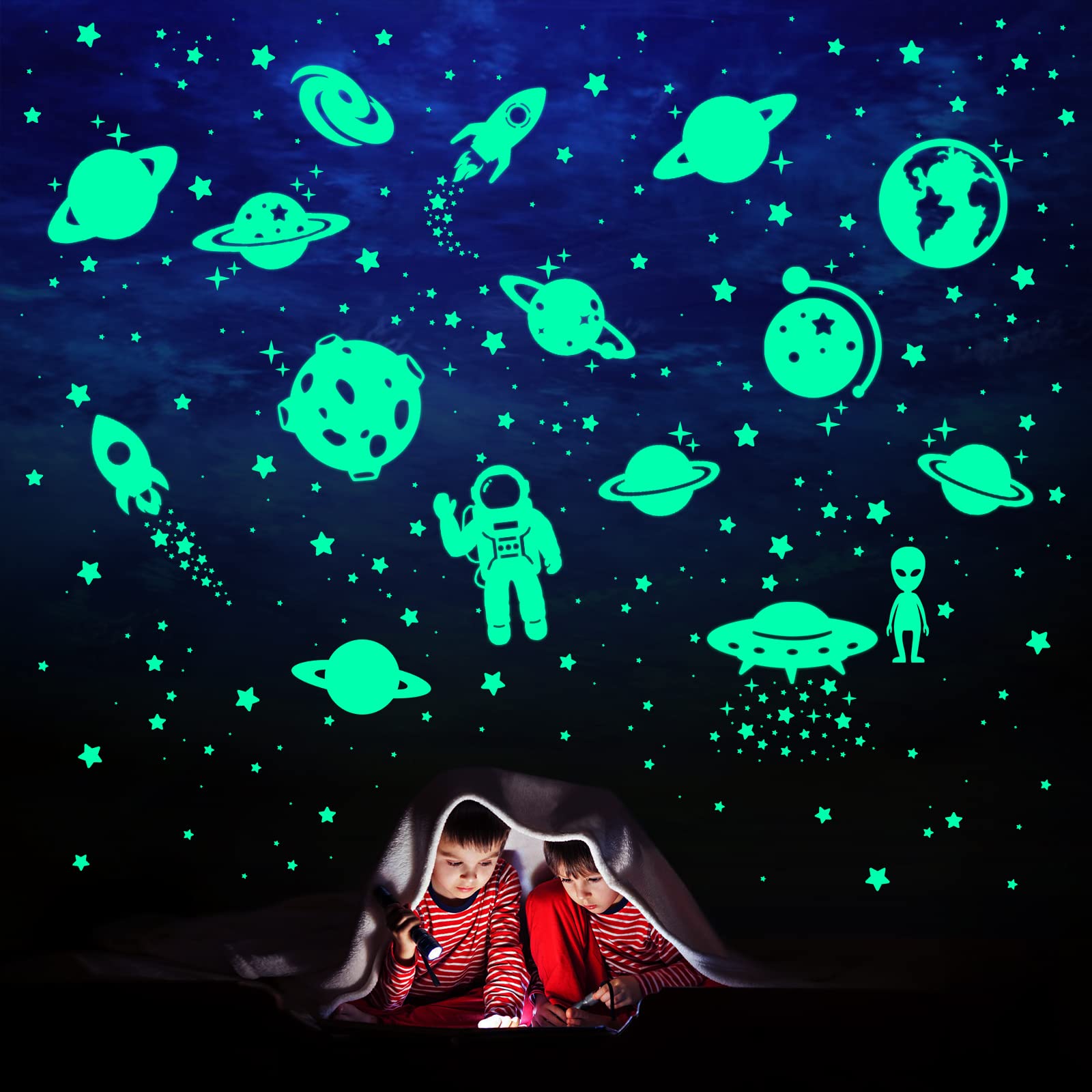 Photo 1 of 260 PCS Glow in The Dark Stars, Glowing Stars for Ceiling, Star Wall Decals Solar System Space Galaxy Planets Wall Stickers for Kids, Girls Boys Room Decorations for Bedroom