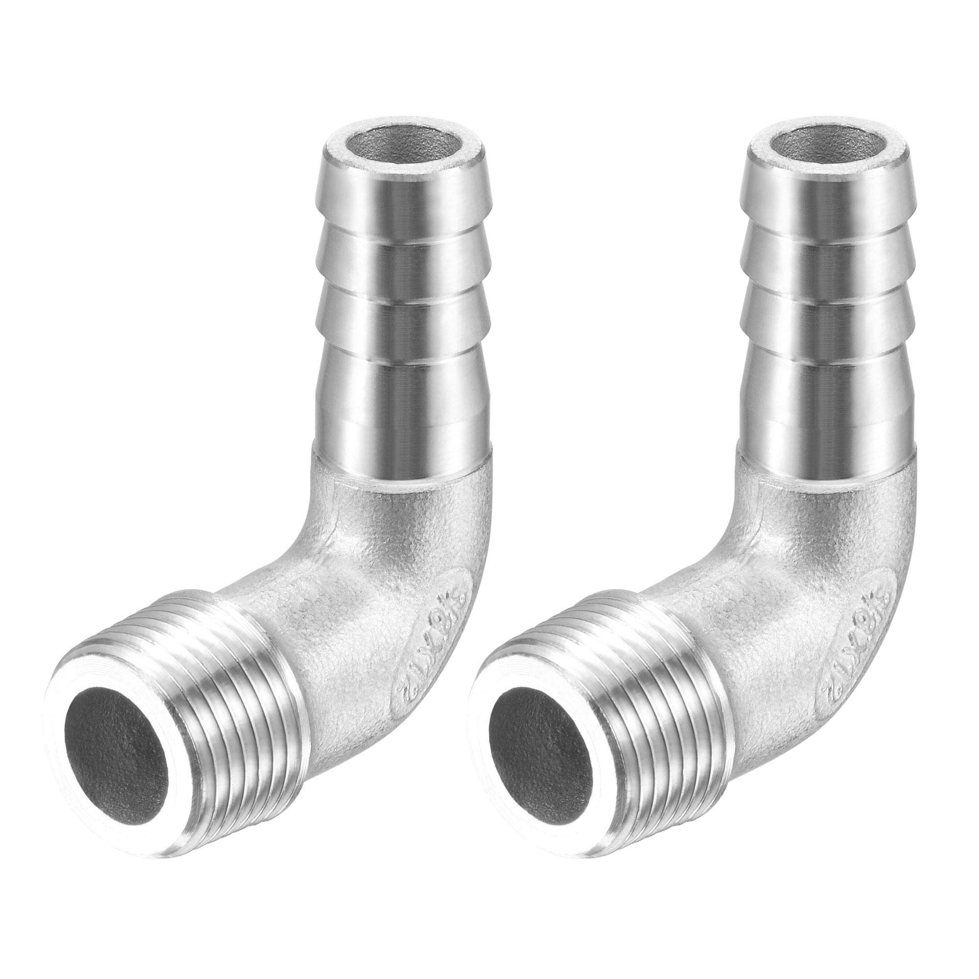 sourcing map 304 Stainless Steel Hose Barb Fitting Elbow, 12mm Barbed x G3/8 Male Pipe Connector Adapter for Water Fuel Air, Pack of 2