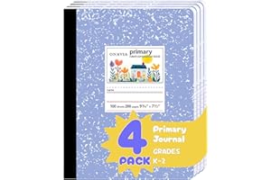 ONAVIA Primary Composition Notebook K-2, Primary Ruled Journal with Picture Space, 100 Sheets, 9-3/4 x 7-1/2, Bulk Marble Notebooks for School, Kids, Kindergarten Draw and White Story Journals, 4 Pack
