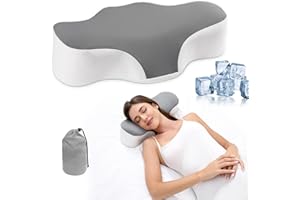 Bespilow Travel Pillow for Sleeping,Cervical Neck Support Pillow for Neck Pain Relief,Lightweight Ergonomic Memory Foam Camping Pillow,Portable Contour Pillows w/Travel Storage Bag,Cooling Cover